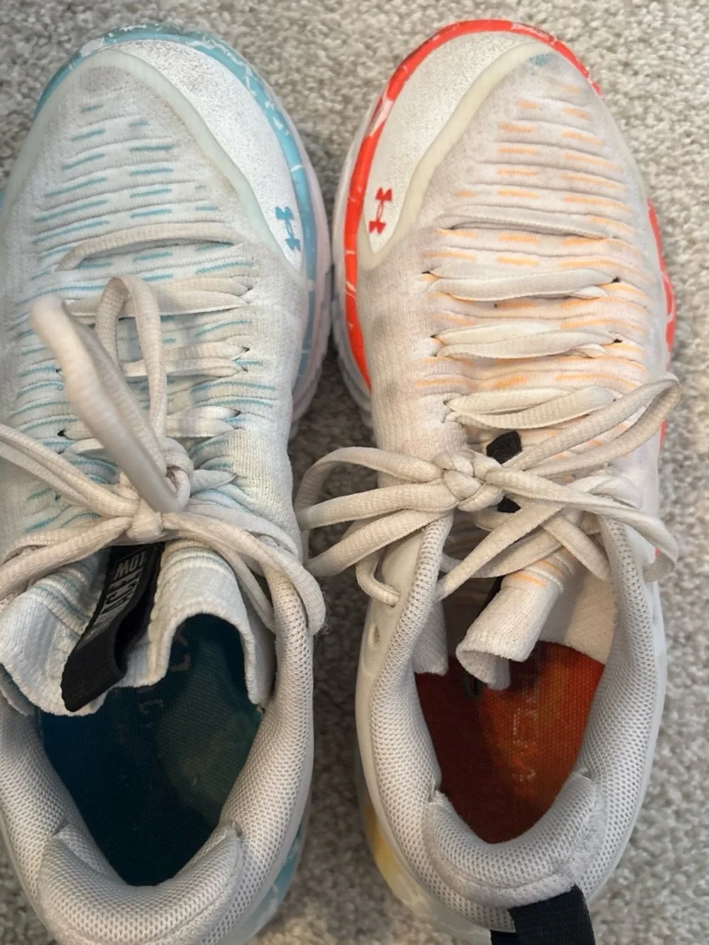 Under Armour Womens White Volleyball Shoes with Blue and Orange Accents
